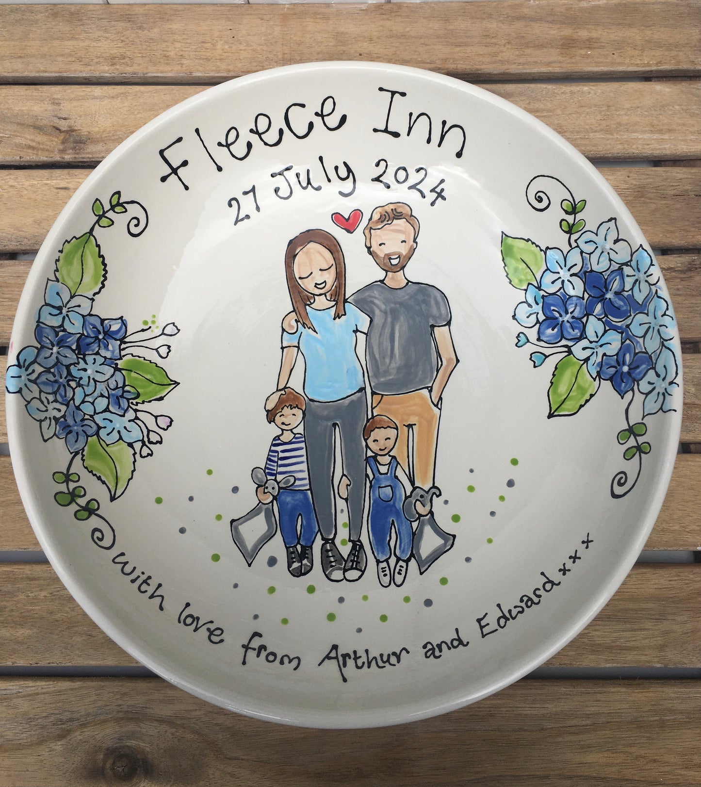 Large Serving Bowl with Family Portrait for Wedding or Anniversary