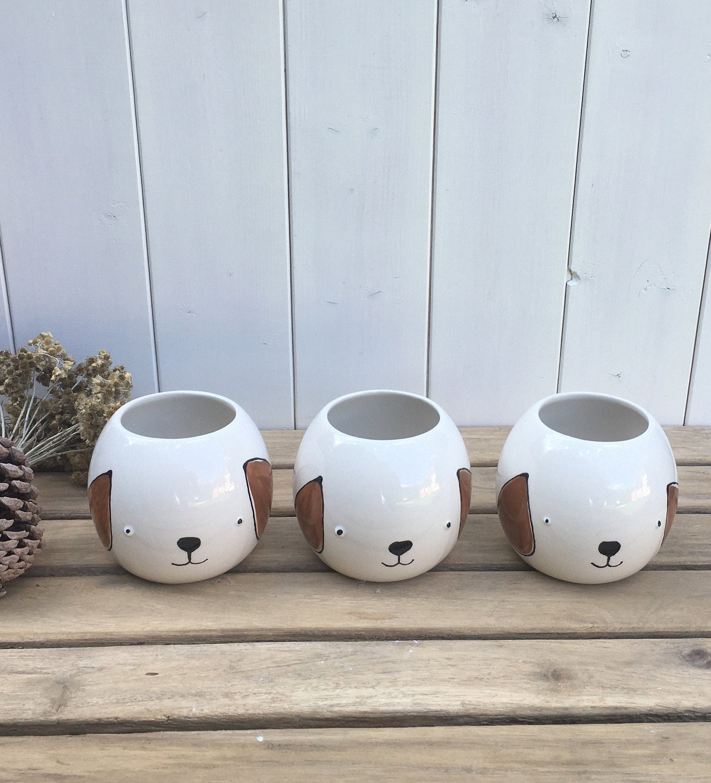 Hand Painted Dog Face Ceramic Planter for Succulents