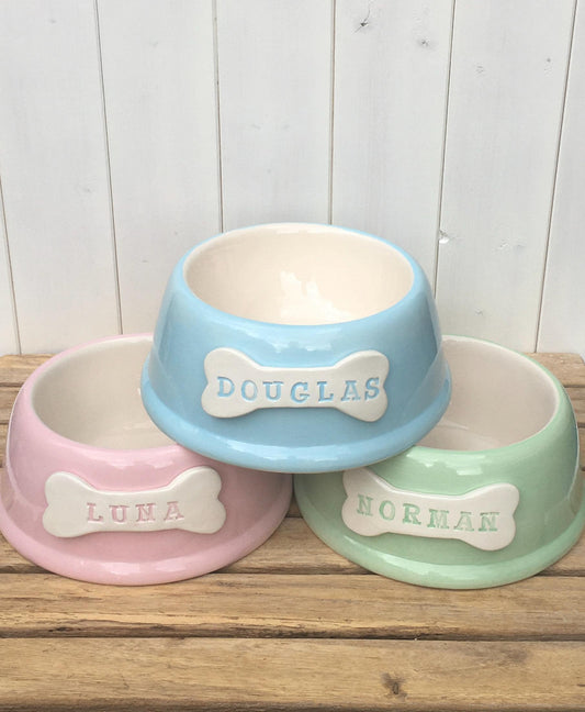 Handmade Personalised Pet Bowls in Sorbet Colours