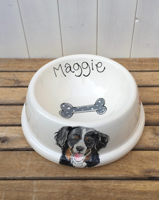 Personalised Dog Bowl with Hand painted Portrait