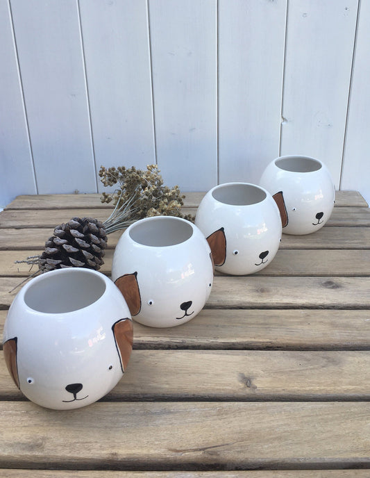 Hand Painted Dog Face Ceramic Planter for Succulents
