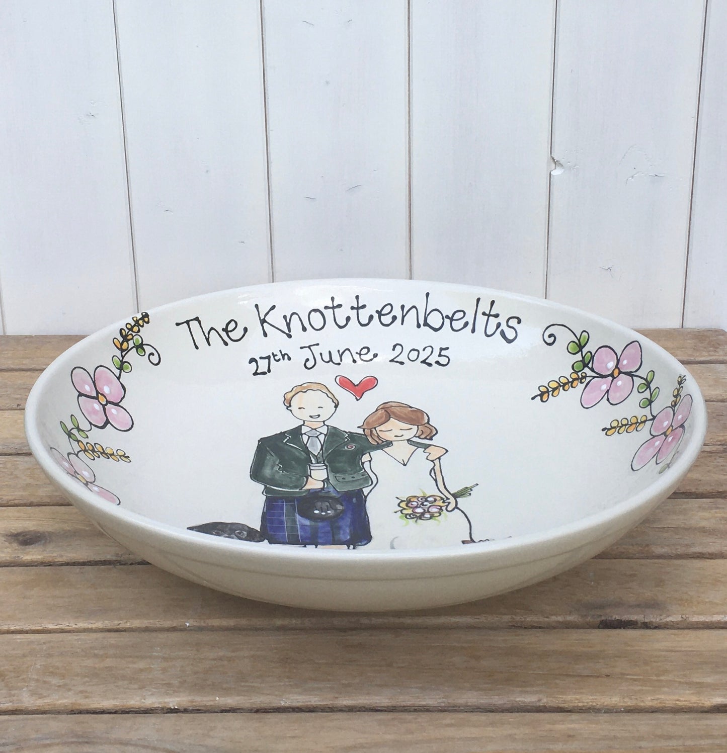 Large Serving Bowl with Family Portrait for Wedding or Anniversary