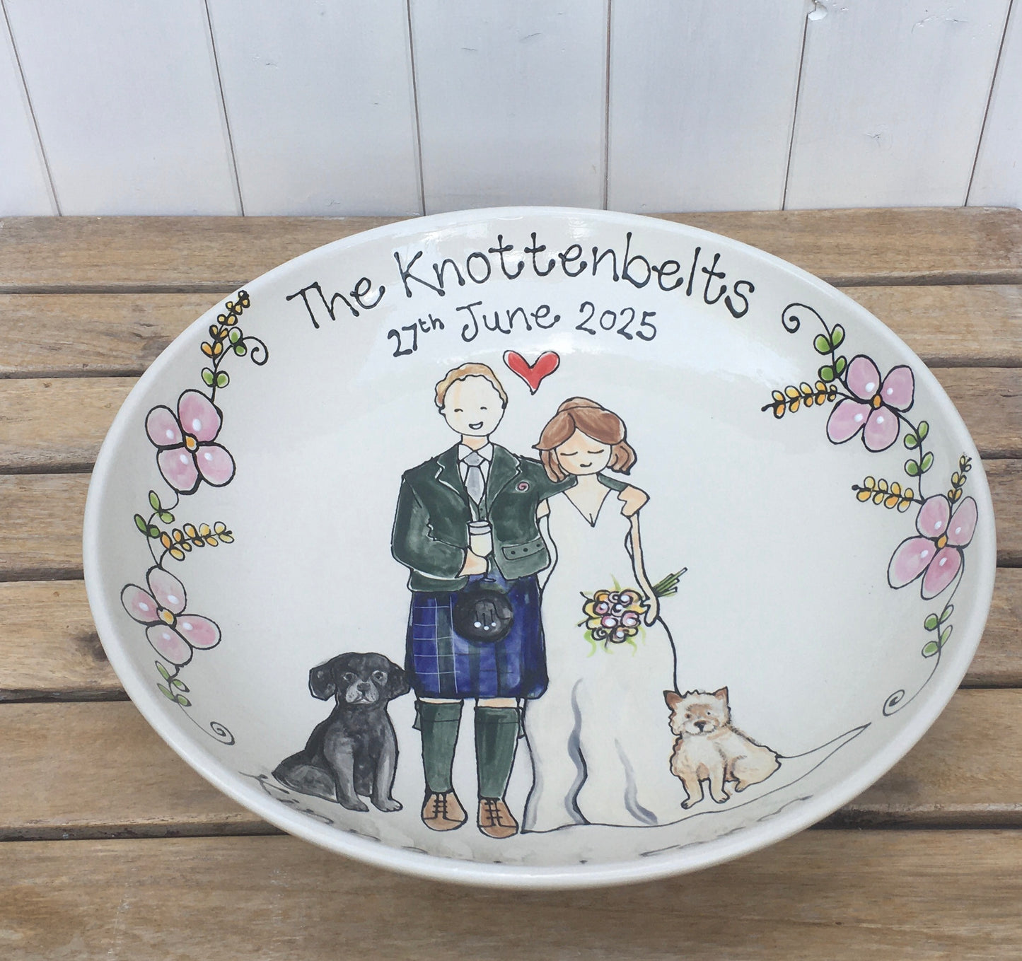 Large Serving Bowl with Family Portrait for Wedding or Anniversary