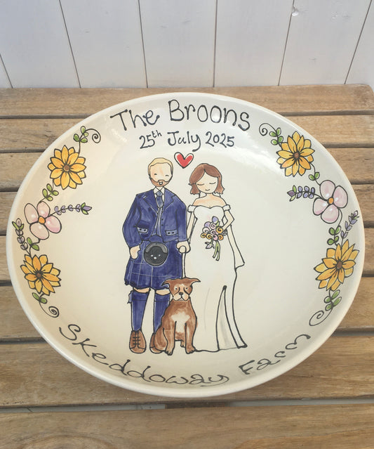 Large Serving Bowl with Family Portrait for Wedding or Anniversary