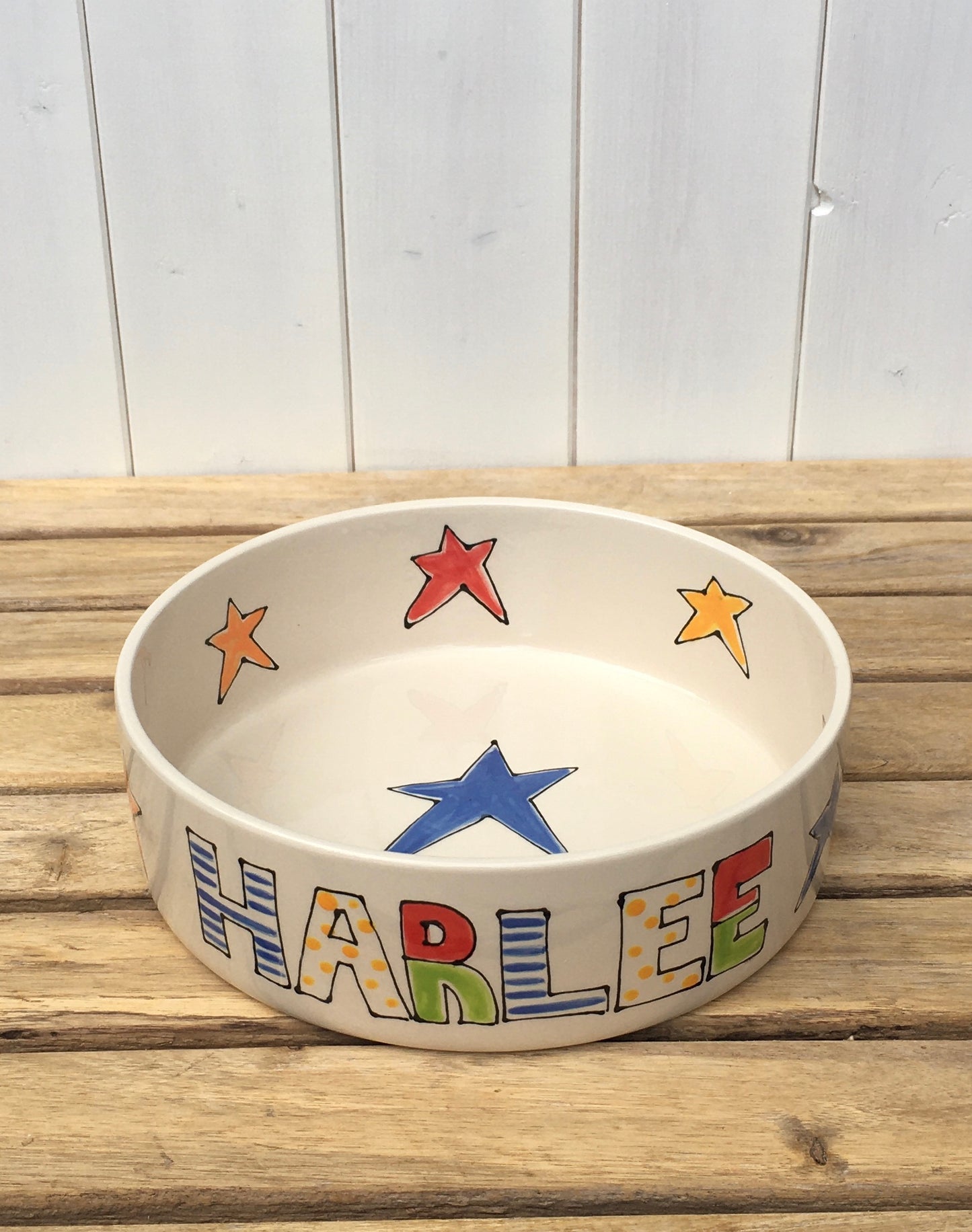 Dog bowl with name and stars