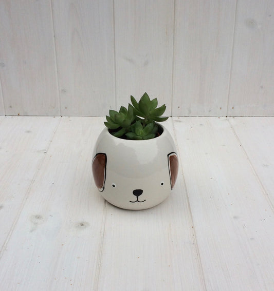 Hand Painted Dog Face Ceramic Planter for Succulents