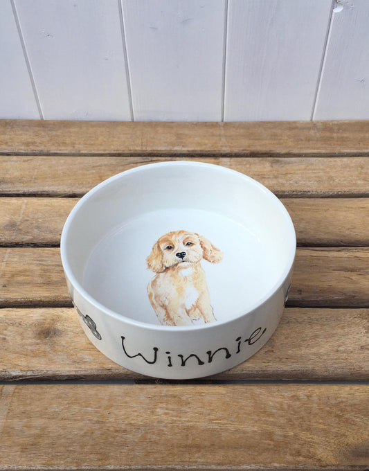 Personalised Dog Water Bowl with Hand Painted Portrait