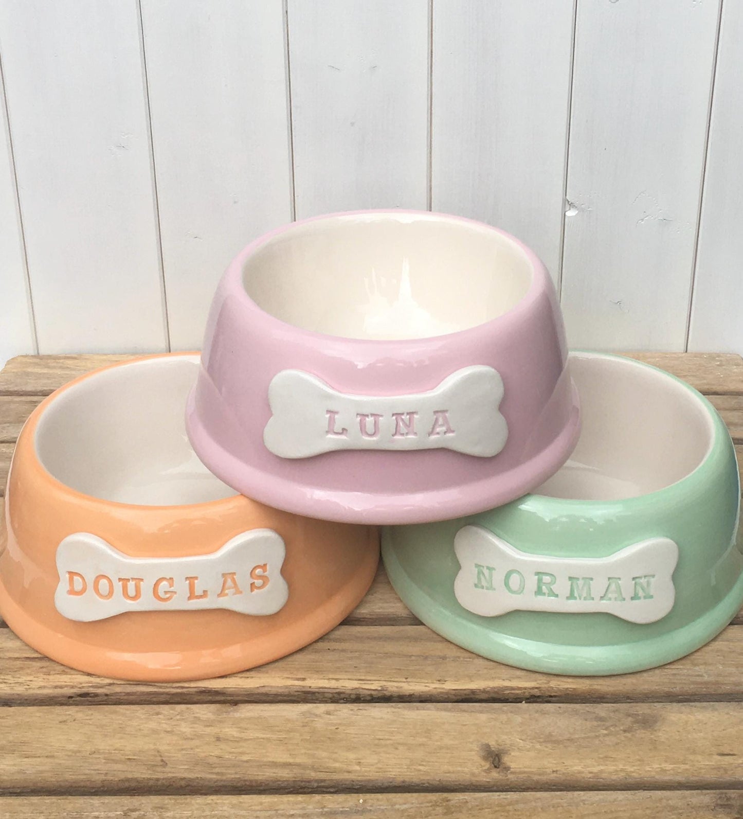 Handmade Personalised Pet Bowls in Sorbet Colours